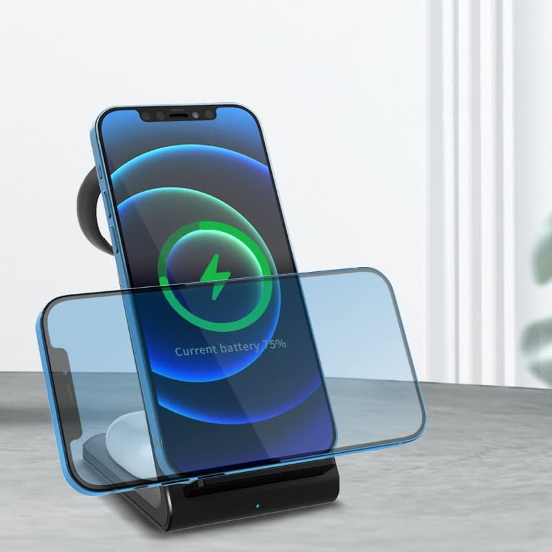 Effortless Power Management: 3-in-1 Qi-Certified Wireless Charging Dock for i Phone, Apple Watch, and Air Pods – High-Speed Multi-Device Charger with Wall Adapter for Seamless Compatibility and Sleek Design