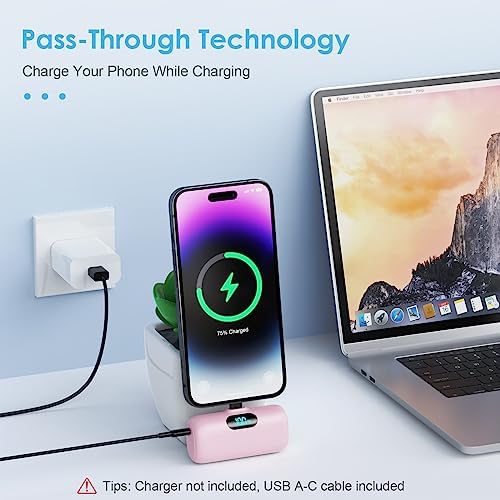 Compact Pink Portable Charger for i Phone – 5000 m Ah PD Fast Charging Power Bank, Lightweight Mini Battery Pack Compatible with i Phone 14/14 Pro Max/13/13 Pro/12 Pro/11/XS/XR/X/8/7/6 – Stylish and Versatile Backup Solution for On-the-Go Power
