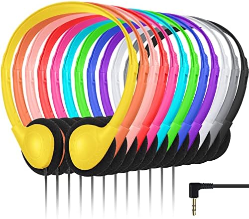 Bulk 12-Pack Adjustable Wired School Headphones for Enhanced Classroom Learning – Lightweight On-Ear Headsets with 3.5 mm Jack for Students and Educators – Superior Sound Quality for Online Learning and Interactive Engagement Sessions