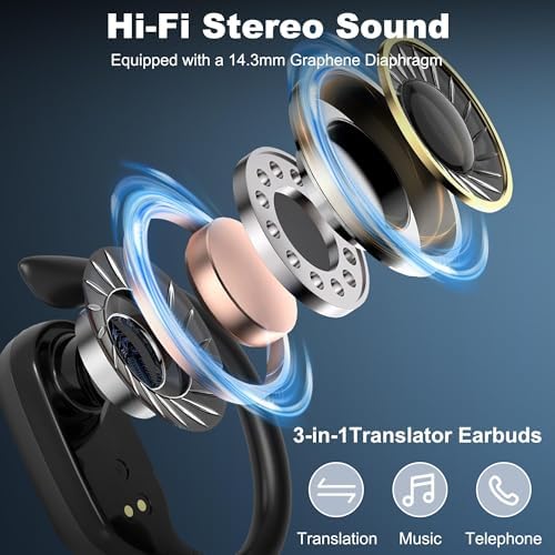 Transform Your Communication with Advanced Wireless Translation Earbuds – Enjoy 144 Languages in Real-Time, Exceptional HD Sound, and Noise Cancellation for Sports, Learning, and Music – Sleek Black Design with Long Battery Life for Ultimate Versatility and Performance