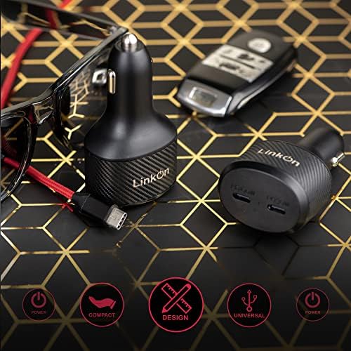 Experience Rapid Power with the Link On 84 W USB-C Car Charger: Dual-Port Fast Charging Adapter Featuring 60 W PD3.0 & 18 W QC3.0 for Mac Book, Dell XPS, Google Chromebook & More – Compact, Multi-Device Accessory with Enhanced Safety Mechanisms for Reliable Performance on the Road