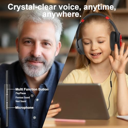 Adoope USB C Foldable Headphones with Microphone – Safe Listening Design Featuring 95 d B Volume Limit for Kids and Adults, Plush Ear Pads for Unmatched Comfort, Portable Style in Black & Red – Perfect for Tablets, Phones, and Laptops
