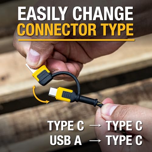 DEWALT Heavy Duty 2in1 Charging Cable, USB C to USBC w/Adapter USB, 60W PD Fast Charging & Data Sync, TypeC Charger Cables for Multiple Devices for iPhone 16/15 Pro Max, MacBook, iPad, Samsung Galaxy – Enhanced Compatibility and Speed