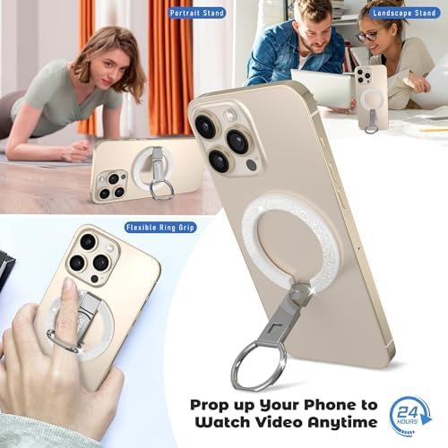 Glamorous Diamond White Magnetic Phone Ring Holder for Mag Safe – Chic Glitter Grip with Versatile Adjustable Kickstand for i Phone 12-16 Pro Max Plus – Ultimate Stability and Effortless Connectivity for Enhanced User Experience