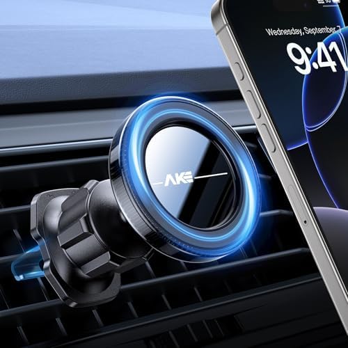 AKESEPE for MagSafe Car Mount [2025 Strongest Magnet Power] Magnetic Phone Holder for Car Vent 360° Rotation Magnetic Car Phone Holder Mount for iPhone 16 Pro Max 15 14 13 Plus Mini – Enhanced Compatibility and Speed