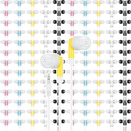 Xuhal 200-Piece Bulk Wired Earphones – Multi-Color 3.5 mm Earbuds for Classroom, Library, and Gym Use – Durable & Comfortable Design for Kids and Adults – Universal Compatibility for Smartphones and Laptops – Perfect Audio Solution for Educational and Personal Settings