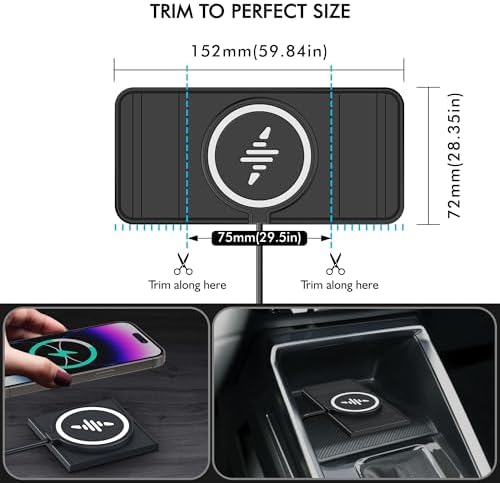 LANSEMKU 15 W Fast Wireless Car Charger Pad – Custom Fit Qi Charging Station for i Phone 12-16 & Samsung S22/S23 – Trim-to-Fit Design for Effortless Vehicle Integration, No Interior Damage, 30 cm Cable for Optimal Placement – Elevate Your Drive with Seamless Power Delivery