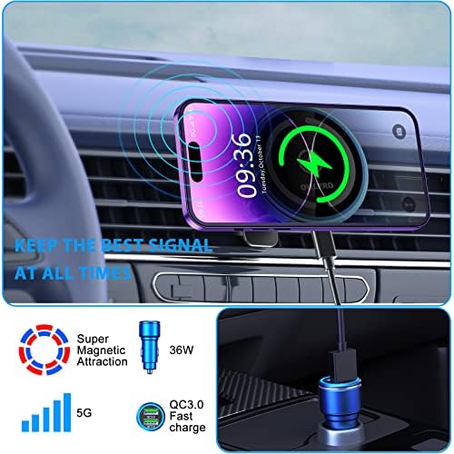 OHLPRO Mag Safe Car Charger Mount for i Phone 16/15/14/13 Pro Max – 15 W Fast Charging Phone Holder with 360° Rotation, Secure Adhesive Base for Tesla and Other Vehicles, Ultimate Magnetic Car Accessory for Safe Driving and Hands-Free Navigation – Perfect Gift for Tech Enthusiasts and Road Warriors