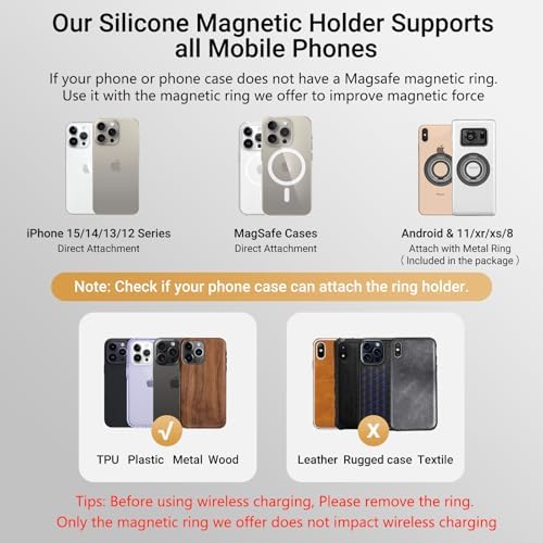 OPSO Magnetic Phone Ring Holder for Mag Safe – 360-Degree Rotating Silicone Finger Grip with Adjustable Kickstand Compatible with i Phone 16/15/14/13/12/Pro/Max & Samsung – Ultimate Hands-Free Essential for Enhanced Device Usability and Stylish Stability