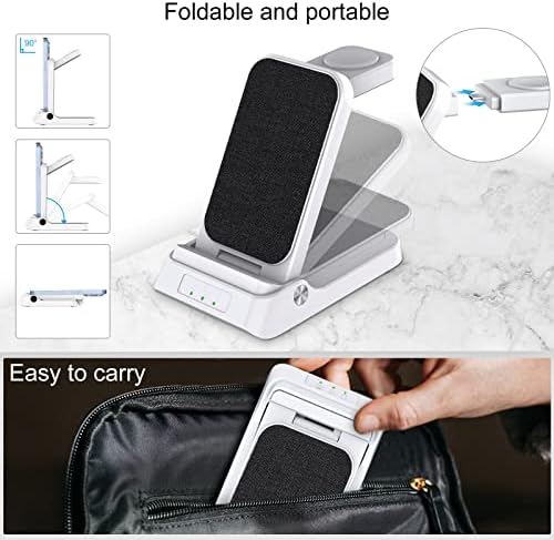 RAUGEE Premium Foldable 3-in-1 Fast Wireless Charging Station for Samsung Devices – Compact & Stylish Charger for Galaxy S25 Ultra/S24/S23/S22/Z Flip/Fold & Galaxy Watch Ultra/7/6/5/4/3 – Efficient Power Delivery, Declutter Your Space with Sleek Design and Optimal Portability