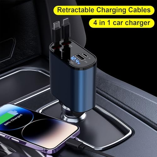 Ultimate 4-in-1 Retractable Car Charger for Galaxy & Pixel Devices – 60 W Fast Charging with Dual USB Ports and Tangle-Free Cable Design for Enhanced Convenience and Performance