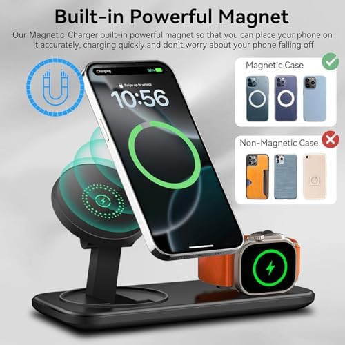 Dual Wireless Charging Station for Mag-Safe: 15 W Fast Charger Pad for i Phone 16/15/14/13/12/Pro/Max, Air Pods & Apple Watch Series 10/9/8/7/6/SE/5/4/3/Ultra 2 – Sleek Design with Enhanced Safety Features and Efficient Device Alignment