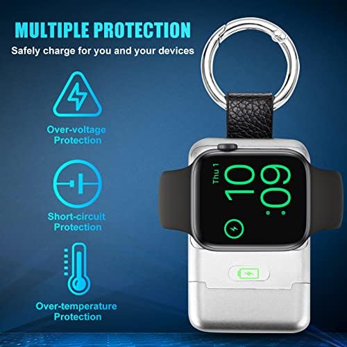 Compact Magnetic Wireless Power Bank for Apple Watch – HUOTO 1400 m Ah Travel Charger with Keychain Attachment for Series 9/8/7/6/SE/5/4/3/2/1/UItra/UItra 2 – Fast, Reliable Charging On-the-Go