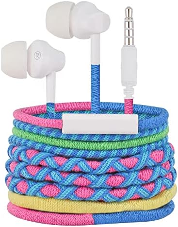 URIZONS Colorful Braided Wired Earbuds with Built-in Microphone – Sweat & Dirt Resistant, Tangle-Free Design, Adjustable Volume Control – Universal 3.5 mm Compatibility for Everyday Audio and Active Lifestyles – Premium Sound Quality for Music Lovers