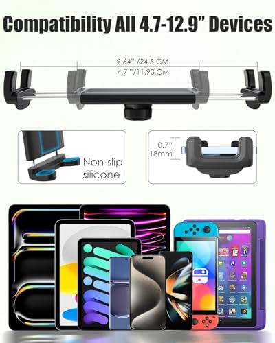 Universal 360° Rotatable Car Rear View Mirror Tablet Holder – Secure Phone Mount for i Pad Pro 12.9, Galaxy Z & 4-13” Devices – Enhanced Viewing & Safety for SUVs and Trucks – Effortless Installation & Versatile Adjustment