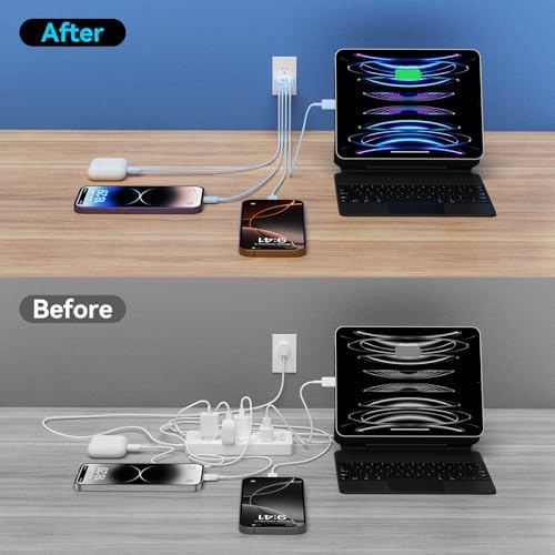 40 W USB C Charger Block – Dual Pack of 4-Port Fast Charging Power Bricks with PD & QC 3.0 Technology for i Phone 16/15/14/13/12/11 Pro Max, i Pad, Galaxy, Pixel – Sleek White & Blue Design for Convenient Multi-Device Charging