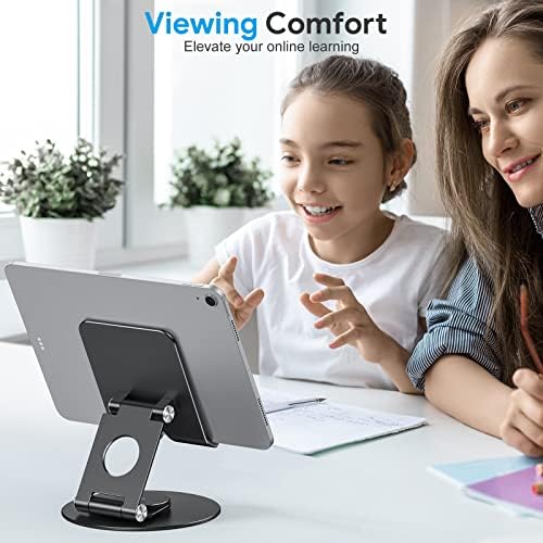 OMOTON 360-Degree Rotating Tablet Stand – Adjustable and Foldable i Pad Holder for Ultimate Versatility in Drawing and Viewing – Compatible with i Pad Pro, Air, Mini, and More – Modern Silver Design for Enhanced Workspace Aesthetics and Productivity