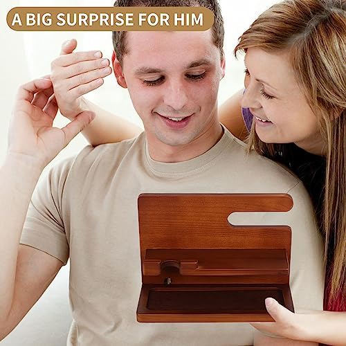 Sustainable Wood Charging Dock & Bedside Organizer: Chic Multi-Device Station for Men – Fast Charging Hub for Phones, Smartwatches, Keys, and Wallets – Perfect Gift Idea for Anniversary, Birthday, or Special Occasions – Modern Black Finish Enhances Any Bedroom or Office Decor