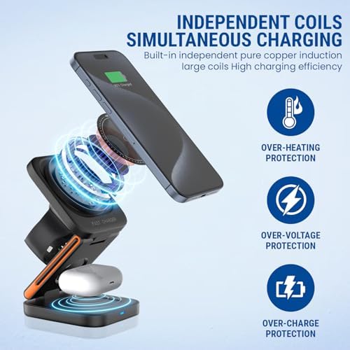 Revolutionary 3-in-1 Foldable Wireless Charging Station for i Phone 16/15/14/13/12 Pro/Max, Air Pods, and Apple Watch – Magnetic Mag Safe Charger with Fast Charging, Ideal for Travel and Minimalist Desks, Streamline Your Charging Experience Today
