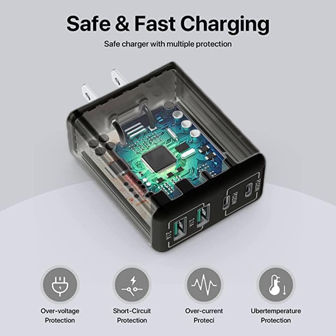 Revolutionize Your Charging Routine with Our 4-Port USB Wall Charger – Ultra-Fast QC 3.0 Adapter for i Phone 12-15, LG, Google Pixel & More – Compact, Reliable Power Solution for Home and On-the-Go Charging
