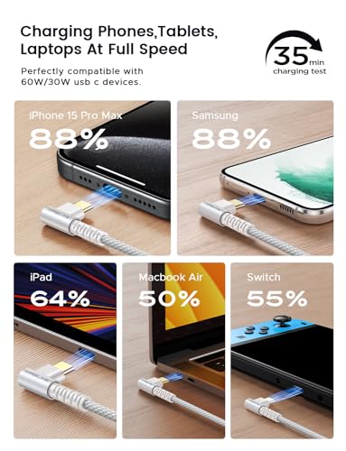 Experience Unmatched Charging Versatility with MRGLAS 4-Pack USB C to USB C Cables – 60 W Fast Charge, Right Angle Design, Perfect for i Phone 16 Pro Max, Samsung S25, and i Pad Pro – Durable Gold-Plated Connectors and Multiple Length Options (10 FT, 6.6 FT, 3.3 FT, 1.6 FT) for Seamless Connectivity and Enhanced Durability – Elevate Your Power Delivery Game with Nylon Braided Cables for Optimal Performance and Reliability