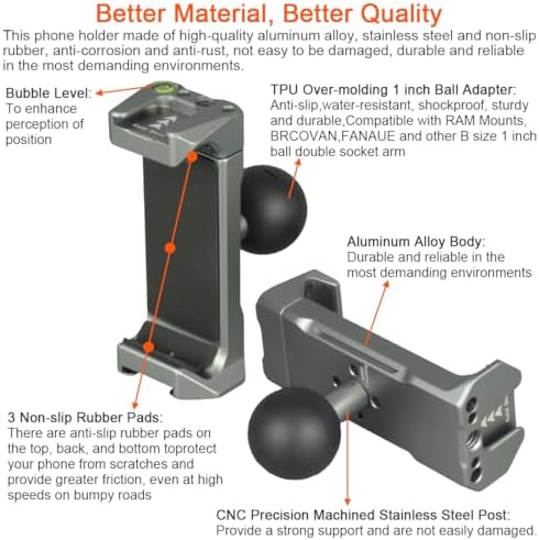 1 Inch/25mm Ball Mount Phone Holder Compatible with RAM mounts B Size Double Socket Arm for Car Bike Motorcycle Phone Mount with 1″ Ball – Enhanced Compatibility and Speed