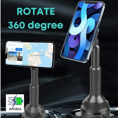Aporia Mag Safe Car Cup Holder Charger – 15 W Fast Wireless Charging Mount with Adjustable Arm & 360° Rotation for i Phone 12+ | Ultimate Driving Accessory for Effortless Connectivity and Enhanced Convenience on the Road