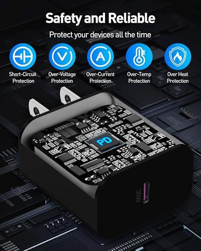 35 W USB-C Rapid Charging Wall Adapter with 6 FT Type-C Cable for i Pad Pro 2024/2022/2021/2020, Air 6/5, Mini 7/6 – Ultra-Portable, High-Efficiency Charger for Professionals and Students, Optimized for Seamless Device Compatibility and Speed