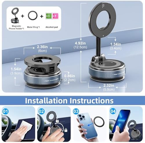 Revolutionary Magnetic Car Phone Holder for Mag Safe – 360° Adjustable Suction Cup Mount for Optimal Smartphone Positioning – Universal Compatibility for i Phone and Android – Enhance Safety and Accessibility While Driving – Perfect for Busy Lifestyles and Hands-Free Navigation