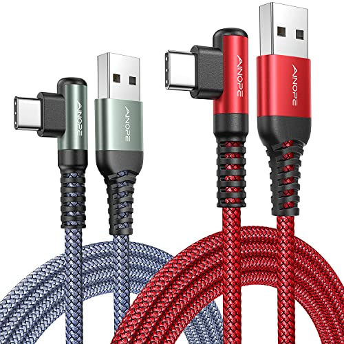 AINOPE Right Angle USB C Cable – 2-Pack (10 ft + 10 ft) Fast Charging 3.1 A Nylon Braided Charger for Enhanced Device Compatibility, Ideal for Gaming and Multitasking, Durable Black Design