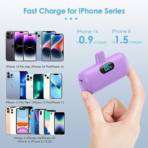 Compact Pink Portable Charger for i Phone – 5000 m Ah PD Fast Charging Power Bank, Lightweight Mini Battery Pack Compatible with i Phone 14/14 Pro Max/13/13 Pro/12 Pro/11/XS/XR/X/8/7/6 – Stylish and Versatile Backup Solution for On-the-Go Power