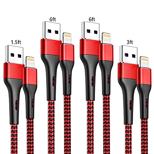 Ultimate i Phone Charger Cord Set – 4 Pack (1.5/3/6/6 FT) | MFi Certified Lightning Cables for Fast Charging | Compatible with i Phone 13, 12 Pro Max, Mini, 11 Pro, XS, XR, X, 8, 7 Plus, 6 s, 6 SE (2020), i Pad, i Pod | Durable Nylon Braided Design for Tangle-Free Convenience | Elevate Your Charging Experience with Enhanced Compatibility and Speed