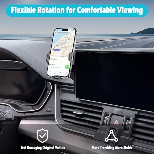 Premium Car Phone Holder with Integrated Glasses Case for Audi A4 (2017-2019) & Q5 (2019-2020) – Tailored 7-Inch Screen Mount for Hands-Free Driving and Clutter-Free Convenience – Thick Case Compatible, Easy Installation, Sleek Design for Ultimate Vehicle Harmony