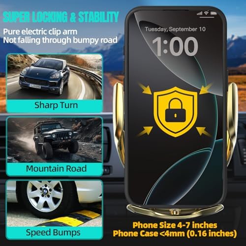 Max 15 W Fast Wireless Car Charger with Auto-Clamping Phone Holder – Qi-Certified Mount for i Phone 16/15/14/13/12 Pro Max & Samsung Galaxy S24/S23/S22/S21/S20/Note20 – Sleek Silver Design for Secure, Hands-Free Charging