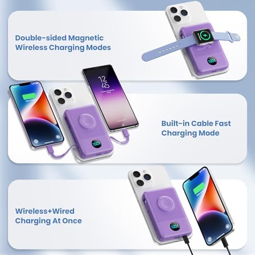 Revolutionary Magnetic Portable Charger for i Phone – 6-in-1 Power Bank with 10,800 m Ah Capacity, Built-in Cables, Apple Watch Charger, and LCD Display – 25 W PD Fast Charging for i Phone 16/15/14/13/12 and Mag Safe Compatibility – Ultimate On-the-Go Charging Solution