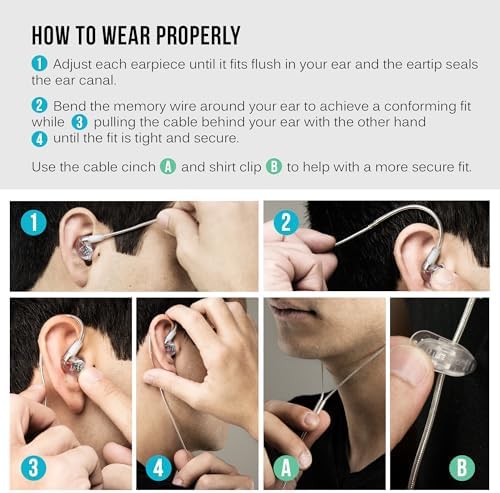 MEE audio M6 PRO In-Ear Monitor Headphones – 2 nd Gen Model with Superior Sound Quality, Customizable Fit Memory Wire Earhooks, and Durable Replaceable Cables for Professional Musicians – Noise Isolation Earbuds with Dual Cord Options (Black) – Perfect for Live Performances and Studio Recording