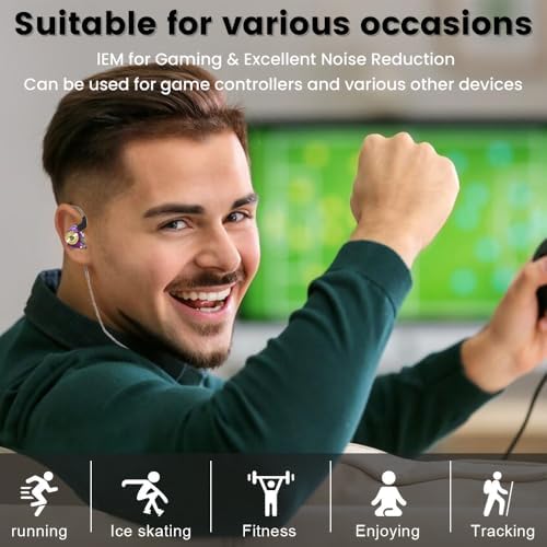 Premium Dual Pack Wired Gaming Earbuds – High-Fidelity In-Ear Monitors with 10 mm Dynamic Drivers for Rich Deep Bass, Advanced Noise-Canceling Technology, Ideal for Gaming & Remote Conferencing, Stylish Black & Purple Design, Versatile Compatibility Across Devices