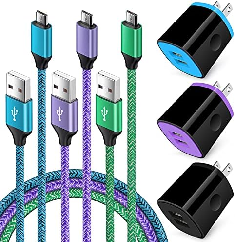 Ultimate Fast Charging Android Wall Charger Cube with 6 FT Nylon Braided Micro USB Cable – Compatible with Samsung Galaxy & Moto Devices – 3-Pack for Home, Office, and Travel Convenience – Enhanced Durability & Efficiency