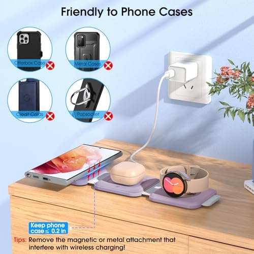 Ultra-Compact 3-in-1 Wireless Charging Station for Samsung Devices – Foldable Travel Charger Pad for S25, S24, S23 Ultra, Z Flip, and Fold 6; Fast Wireless Charger for Galaxy Watch 7/6 and Buds 3 Pro – Sleek, Portable Design for On-the-Go Power Solutions