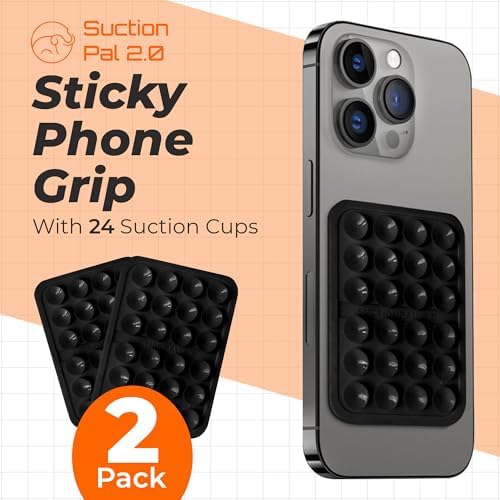 Maximize Your Mobile Creativity: 2-Pack Sticky Silicone Suction Phone Grip with 24 Powerful Suction Cups for Secure Hands-Free Selfies and Videos – Compatible with i Phone, Samsung, and Android – Durable Black Accessory for Ultimate Versatility and Convenience