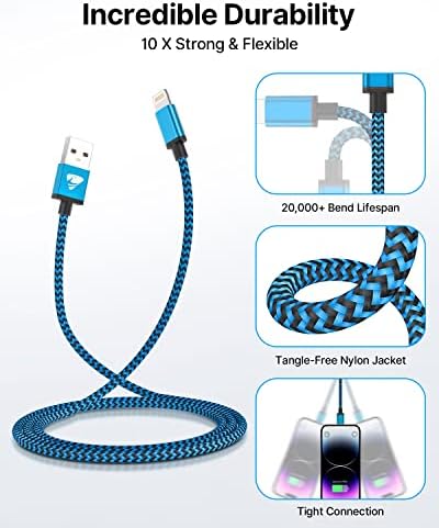 Aioneus 10 ft i Phone Charger 2 Pack – Apple Certified Lightning Cable with Fast Charging, Extra Long Nylon Braided Cord in Stylish Pink for i Phone 13, 12, 11, XS, XR, 10, 8, 7, 6 Plus – Unmatched Durability and Flexibility