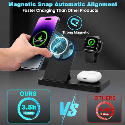 Ultimate 3-in-1 Magnetic Charging Station: Fast Charging Dock for i Phone 12-16, Apple Watch & Air Pods Pro – Foldable Design for On-the-Go Convenience and Enhanced Compatibility (White)