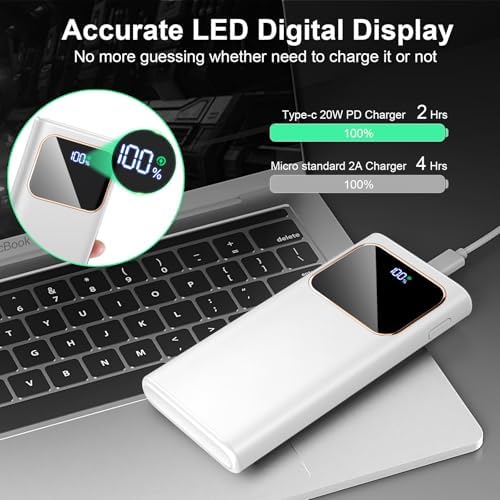 High-Speed 10000 m Ah Portable Power Bank with Dual USB-C Fast Charging – 22.5 W Battery Pack for Smartphones & USB Devices, LED Display, PD 3.0 & QC 4.0 Compatible, Ideal for Travelers & On-the-Go Users
