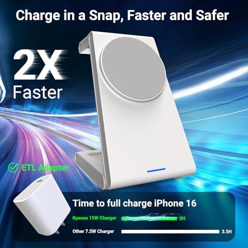 Ultimate Foldable 3-in-1 Wireless Charging Station for i Phone, Apple Watch & Air Pods – Travel-Friendly Magnetic Charger Stand for i Phone 12/13/14/15/16 in Pure White – Fast, Compact, and Versatile Power Solution for Multiple Devices