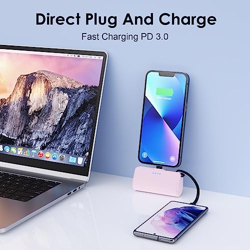Ultra-Compact 5200 m Ah Power Bank with Built-in USB-C Cable – High-Speed Mini Charger for i Phone 15/14/13/12/XR/8/7/6 & Android Devices – Perfect On-the-Go Backup Solution for Busy Lifestyles with LED Battery Indicator and Enhanced Compatibility