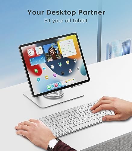 Versatile 360° Rotating Tablet Stand Holder – Durable Dual Rod Aluminum Design for Enhanced Stability and Adjustable Viewing – Universal Compatibility with i Pad, Samsung, Kindle, and More – Sleek Black Finish for Modern Workspaces – Perfect for Multitasking, Video Watching, and Reading Comfortably