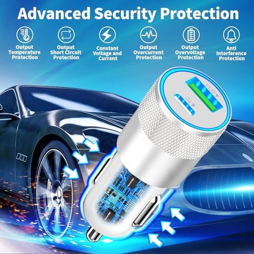 Braveridge 66 W Dual Port USB-C Car Charger for i Phone 16 – MFi Certified Fast Charging with Type-C Braided Cable – Enhanced Compatibility for i Phone 16/16 Pro Max/15/15 Pro/i Pad – Ideal for Road Trips and On-the-Go Power Solutions