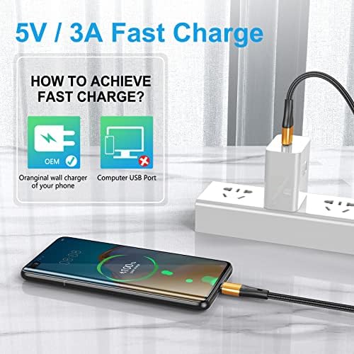 Premium 10 FT USB Type C Cables – Fast Charging 3 A, 3-Pack Nylon Braided Quick Charger Cords for Samsung Galaxy S21/S20/S10/S9/S8 Plus, Note 20/10/9/8, LG V50/V40/G8 – Durable & Tangle-Resistant Blue Charging Solution for Maximum Efficiency