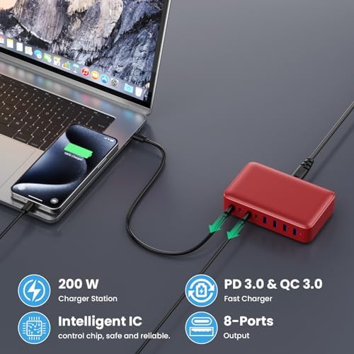 200 W Ga N III USB C Charging Hub – 6-Port Fast Charging Station for Laptops and Devices – PD 65 W Compatible with Mac Book Pro, i Pad, i Phone 15/16, Galaxy S23/S24, Steam Deck & More – Ultimate Universal Charger for Home, Office & Travel