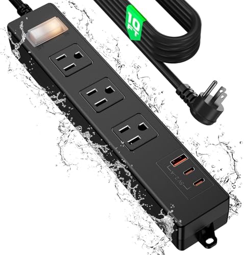 VNJ Outdoor Power Strip: 8 AC Outlets & 4 Fast USB Ports, IPX6 Waterproof Surge Protector with Safety Lock for Secure Connections, ETL-Certified 15 FT Extension Cord – Ideal for Home, Garden, and Commercial Applications